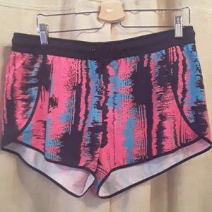 Black/teal/coral exercise shorts